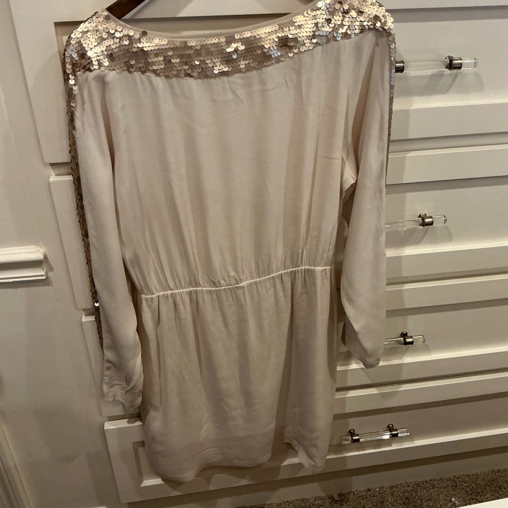 BCBG MaxAzria elegant New with Tags! Cream Long Sleeve sequin Dress - Picture 8 of 13